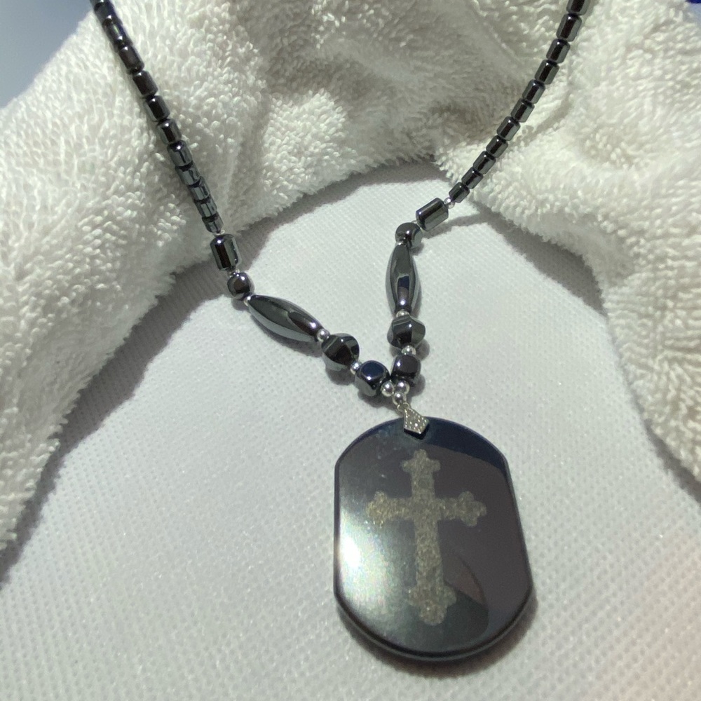 $15 Malachite 18” cross necklace